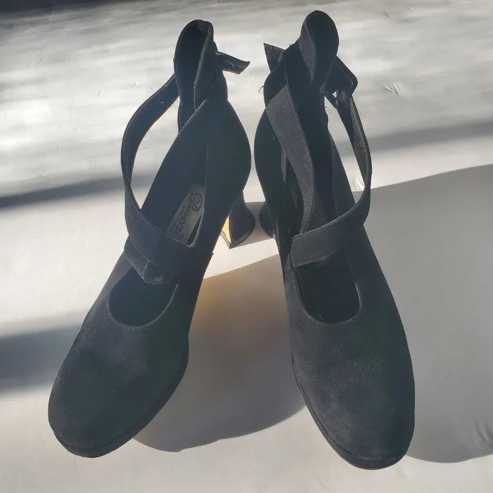 Classic Black Suede Crisscross Strap Heels